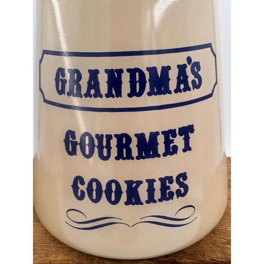 Vintage Bartlett Collins Grandmas Gourmet Cookies Glass Jar Blue Lid 9